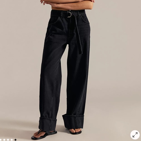 We The Free Denim - We The Free East Bay Cuffed Wide Leg Baggy Jeans in Blackwater Size 28